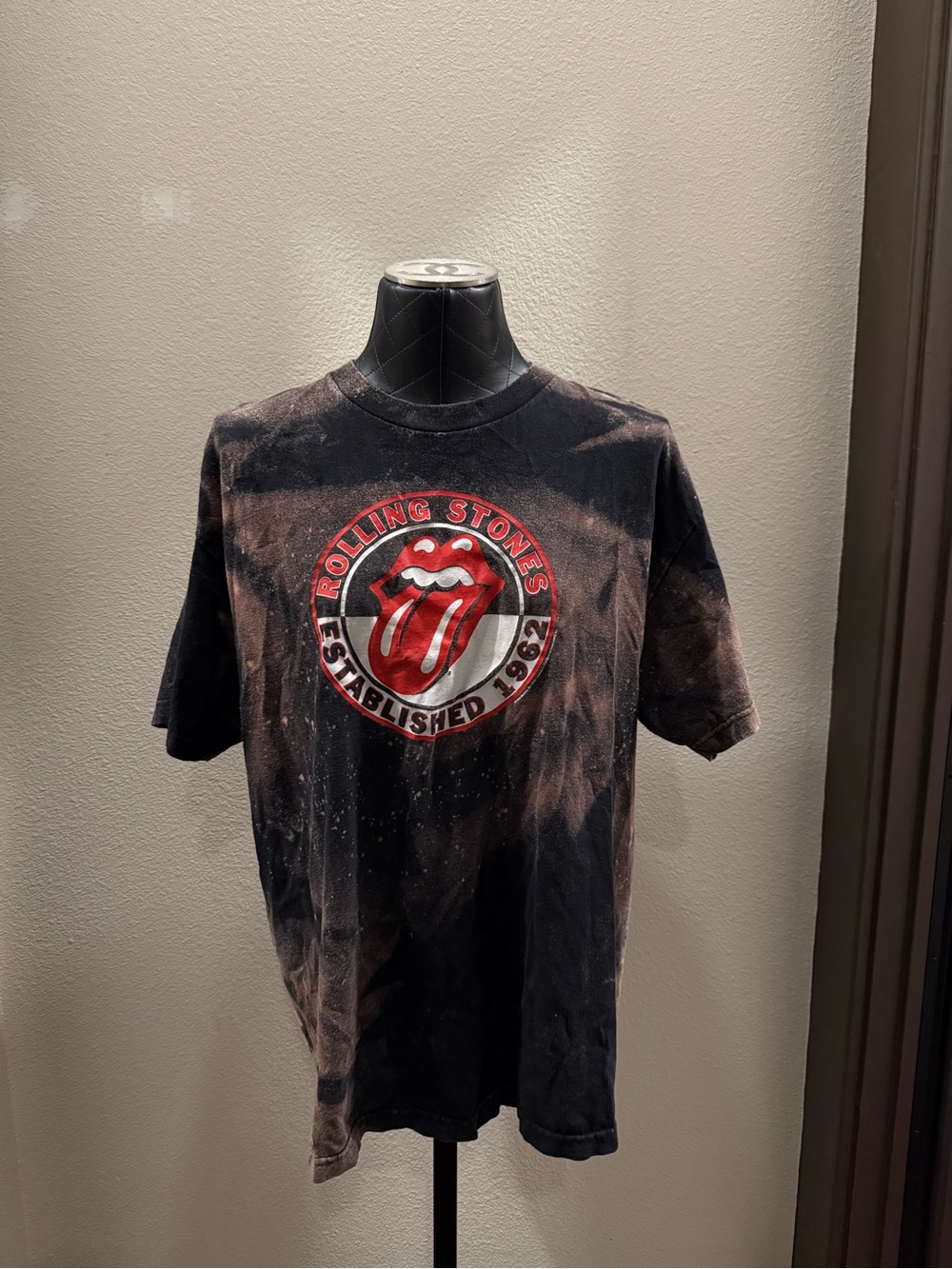 the Rolling Stones Black and Red Logo Tie-Dye Tee